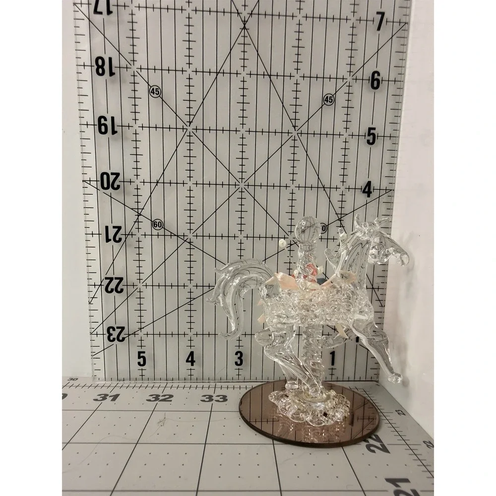 Vintage Spun Glass Carousel Horse Figurine Mirrored Base Rose Bow In Box